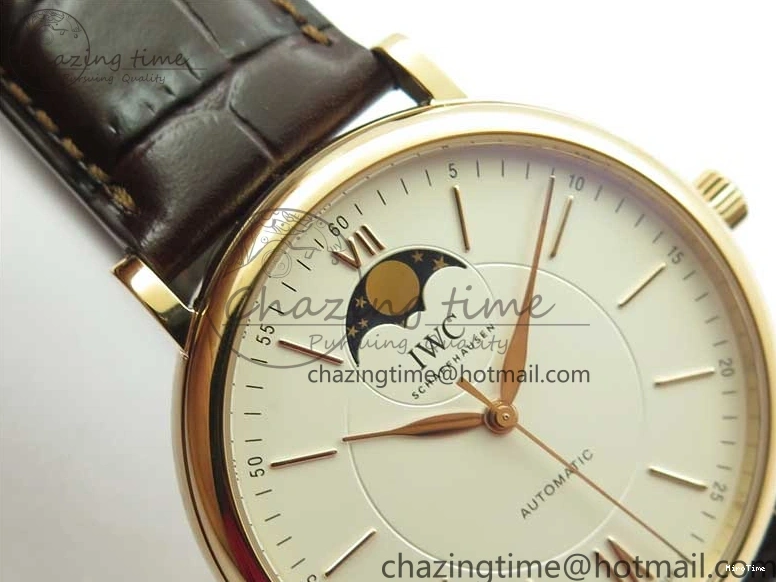 MIROTIME 0415 Stylish Portofino IW459402 RG MKS 1:1 Best Edition White Dial on Brown Leather Strap Miyota 7084